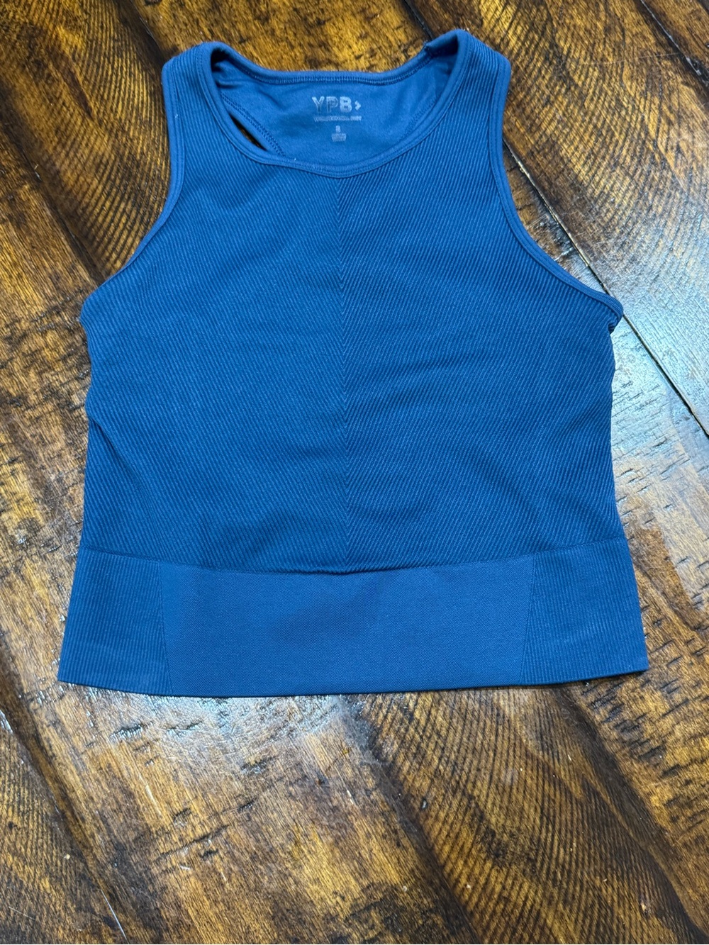 Blue Ribbed Cropped Tank Top